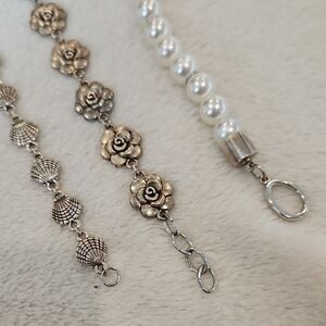 Floral and Pearl Bracelet Trio